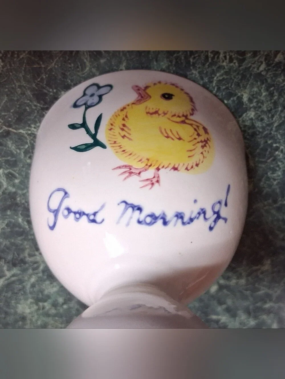 Super Cute Vintage Pottery Good Morning Baby Chic/Duck Egg Cup